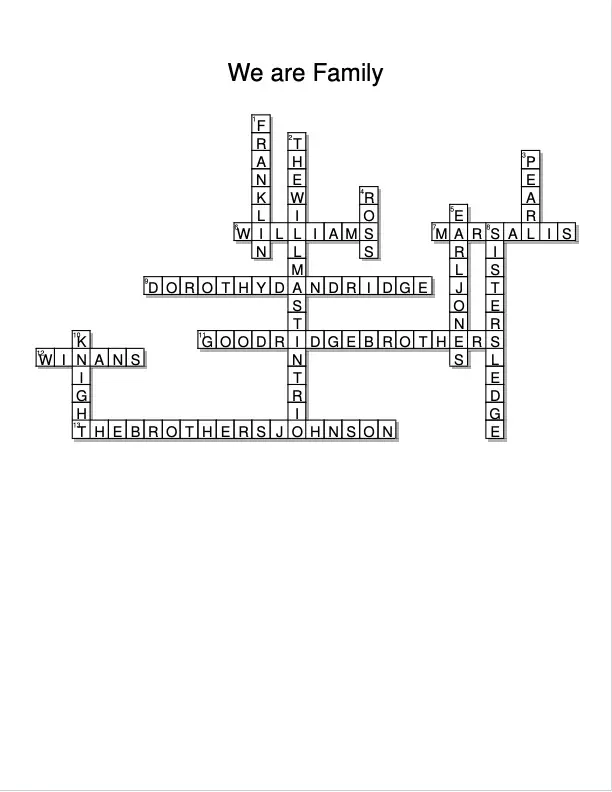 We Are Family Crossword Puzzle answers