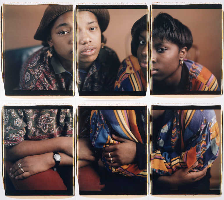 Dawoud Bey, Martina and Rhonda, Chicago IL, 1993. Six dye diffusion transfer prints (Polaroid), overall: 48 × 60 in. (121.9 × 152.4 cm). Whitney Museum of American Art, gift of Eric Ceputis and David W. Williams 2018.82a-f. © Dawoud Bey.