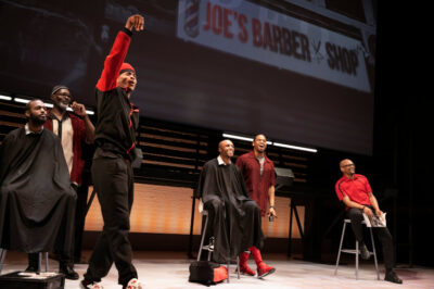 Luke James (with black beard), Esau Pritchett (gray beard), Da'Vinchi (red cap), Dyllon Burnside (seated center), Tristan Mack Wilds (standing), Forrest McClendon (glasses). Missing, Bryan Terrell Clark (HAPPINESS)
