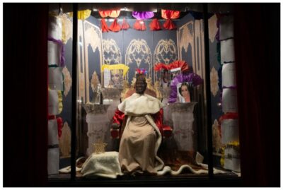 André Leon Talley window display created by HSFI students under the direction of Visual Display Teacher, Laurel Newport. Photographer, Ben Russell, HSFI Photography, Arts & Illustration Teacher