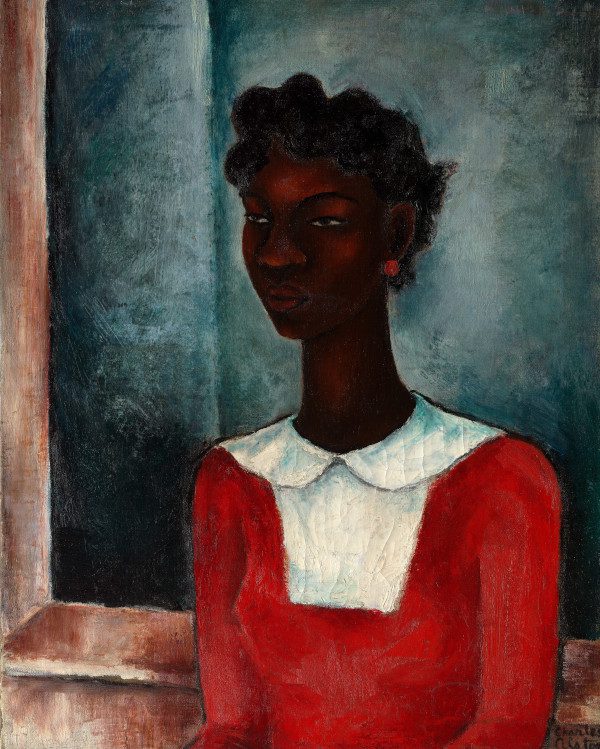 Charles Henry Alston, "Girl in a Red Dress" (Painting: Oil on canvas, 28 * 22 in. (71.1 * 55.9 cm)) -- Harlem Renaissance