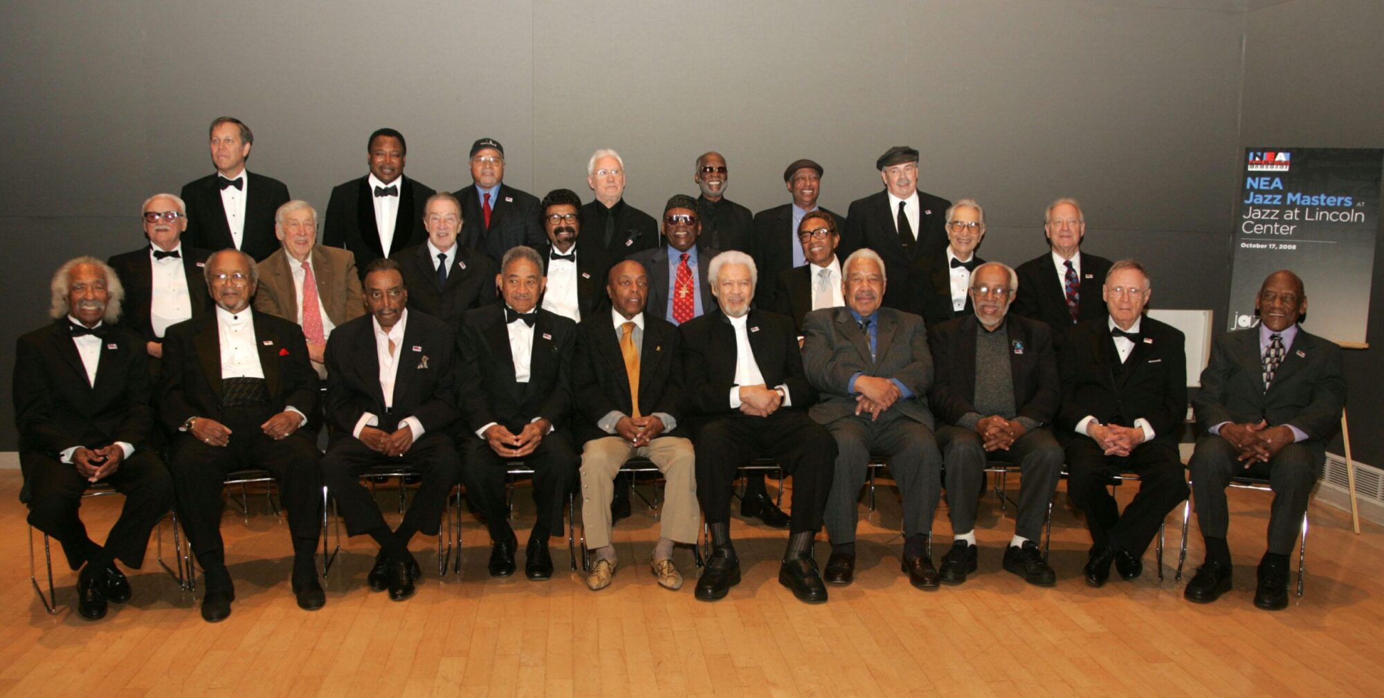 "Gunther Schuller (center), surrounded by jazz legends, exemplifying his role as a pioneer in blending classical and jazz traditions through the Third Stream movement." -Oct 17, 2008 - New York, NY, USA - (L-R) National Endowment of the Arts Chairman DANA GIOIA, Jazz -- Introducing the Series: Jazz at the Crossroads of Innovation Masters GEORGE BENSON, JIMMY COBB, LEE KONITZ, AHMAD JAMAL, CURTIS FULLER, PHIL WOODS, TOOTS THIELMANS, GUNTHER SCHULLER, BUDDY DEFRANCO, DAVID BAKER, RANDY WESTON, BILLY TAYLOR, DAVE BRUBECK, DAN MORGENSTERN, GERALD WILSON, SNO -- Introducing the Series: Jazz at the Crossroads of Innovation